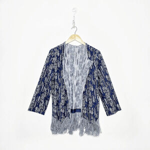 Yon Design Ft. Lauderdale Denim Fringe Open Front Cardigan blue women's one size